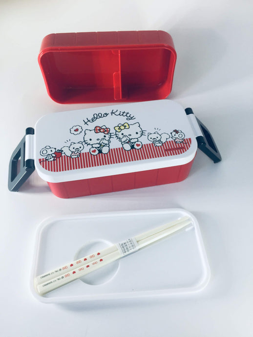 Hello Kitty 2 level bento box lunch tin with chopsticks - 88 And Beyond
