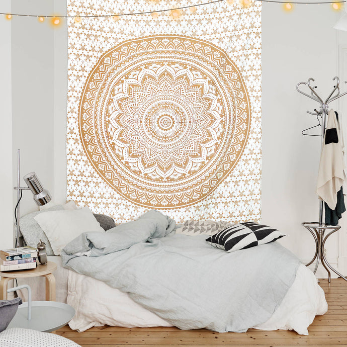 Wall Hanging/Bed Sheet/Poster Cotton Mandala 200TC Gold - 88 And Beyond
