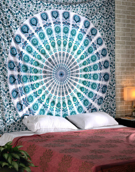 Wall Hanging/Bed Sheet/Poster Cotton Mandala 200TC Blue - 88 And Beyond